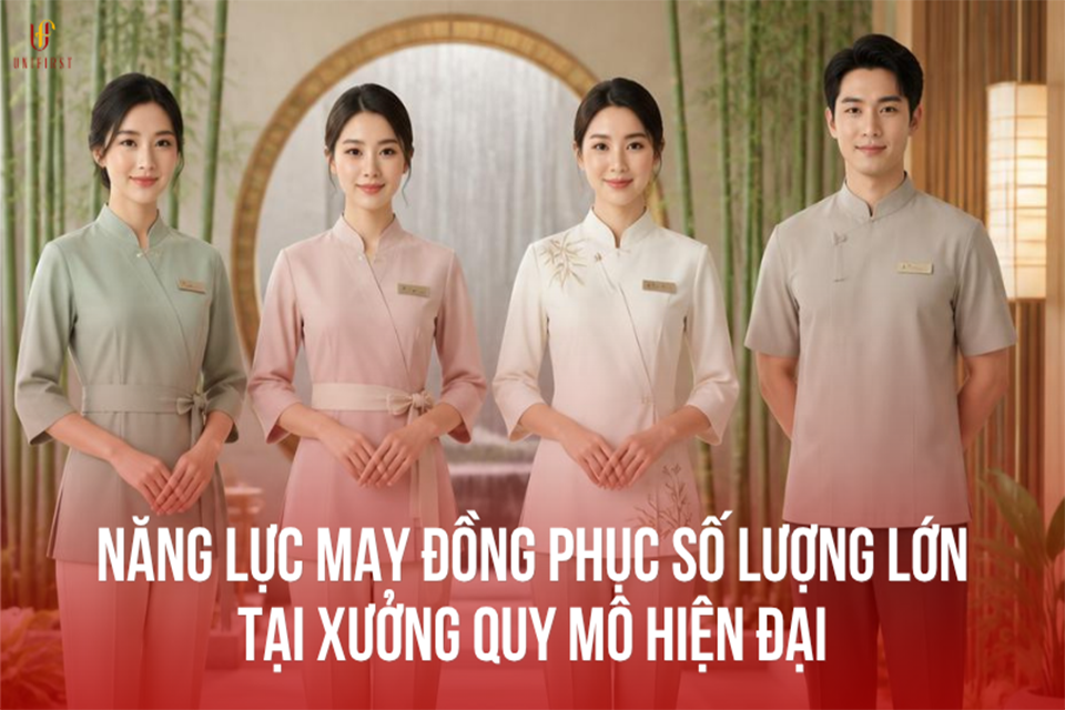 Năng lực may đồng phục số lượng lớn tại xưởng quy mô hiện đại