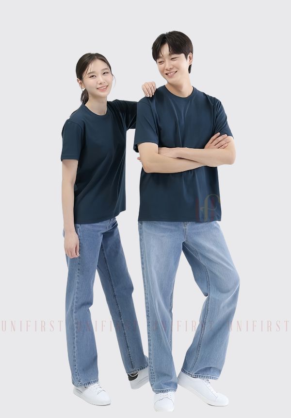 Áo thun đồng phục cổ tròn màu trơn