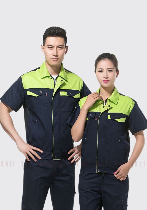 Đồng phục công nhân  màu đen phối xanh