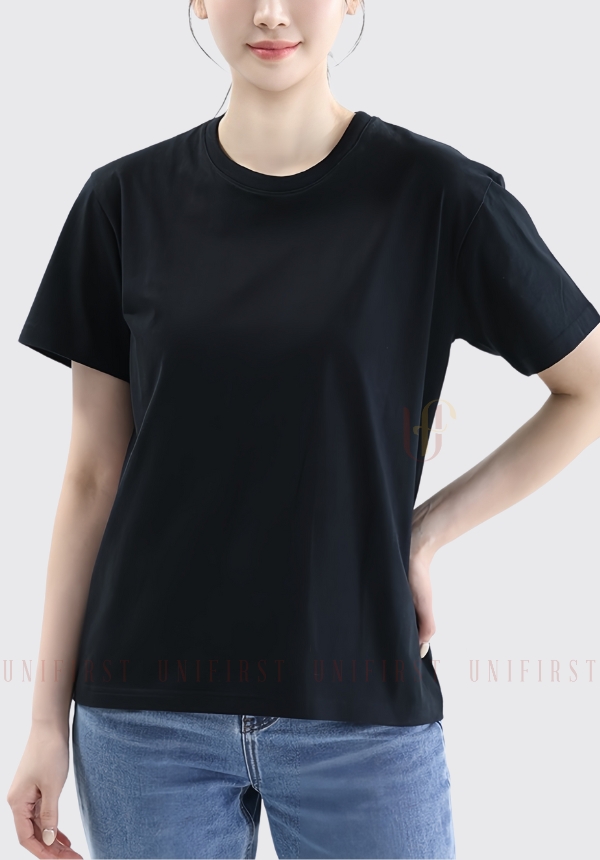 Áo thun cổ tròn màu đen