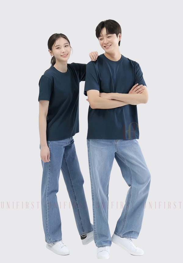 Áo thun cổ tròn màu xanh đen