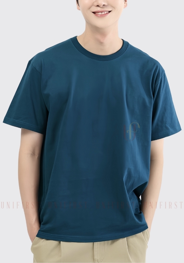 Áo thun cổ tròn màu xanh dương