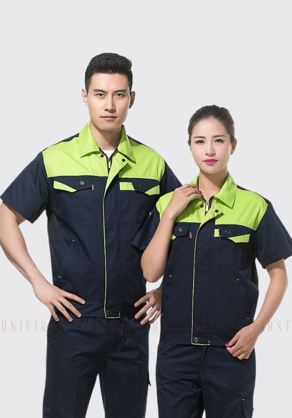 Đồng phục công nhân tay ngắn đen xanh lá