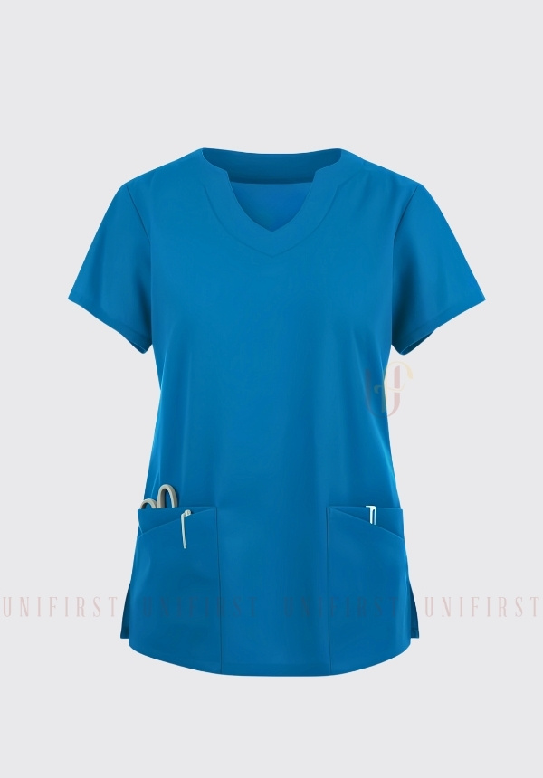 Áo kỹ thuật viên nữ màu xanh dương cổ V cách điệu