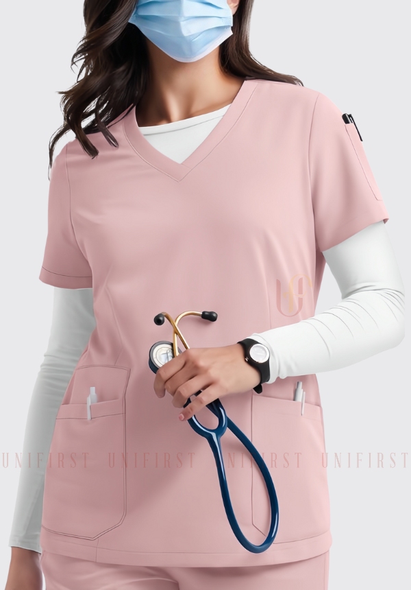 Áo y tá nữ may sẵn màu hồng nhạt