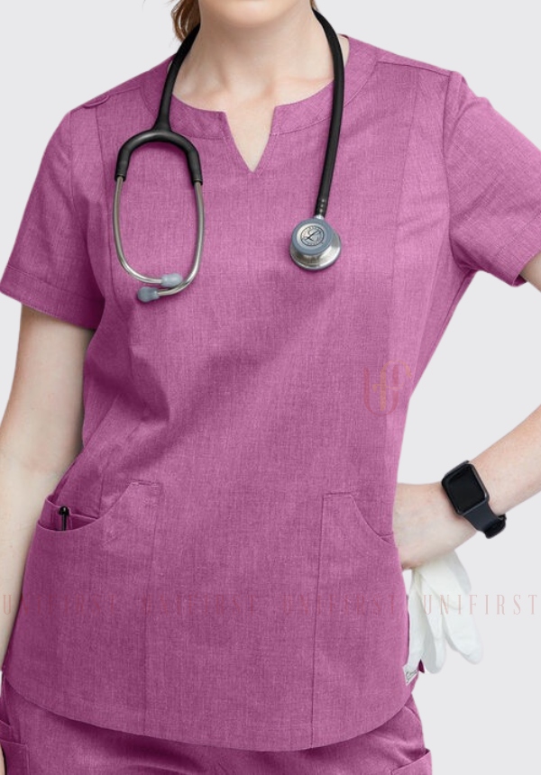 Áo y tế may sẵn màu hồng tím cổ V xẻ