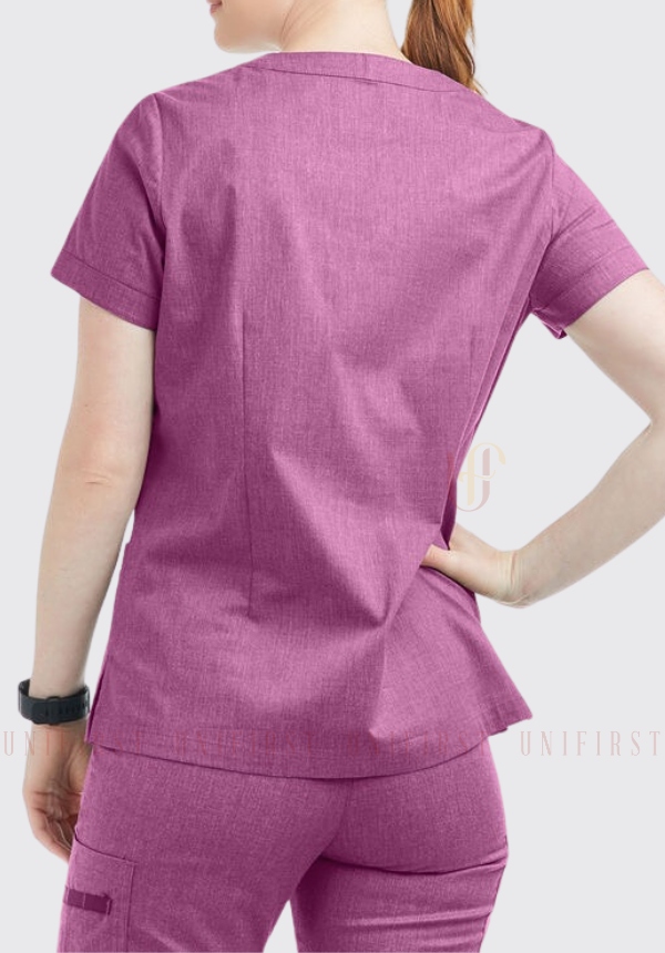 Áo y tế may sẵn màu hồng tím cổ V xẻ