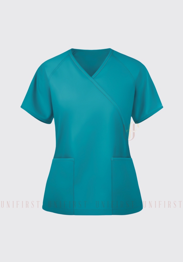 Áo y tá màu xanh lam cổ V