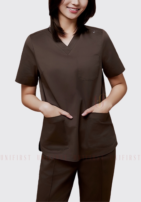 Bộ quần áo kỹ thuật spa màu nâu