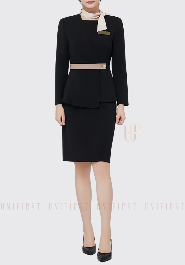 Bộ quần áo Quản lý spa màu đen có đai