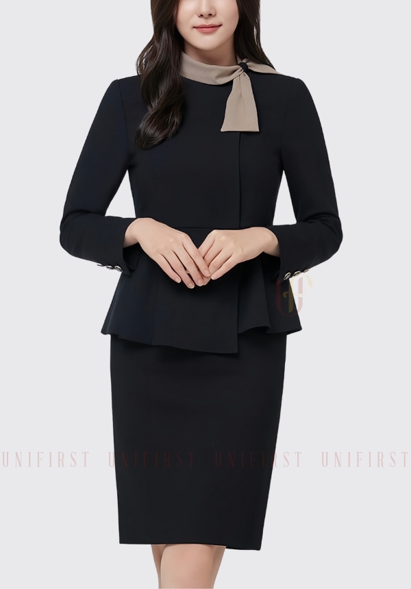 Bộ quần áo Quản lý Spa màu đen không đai