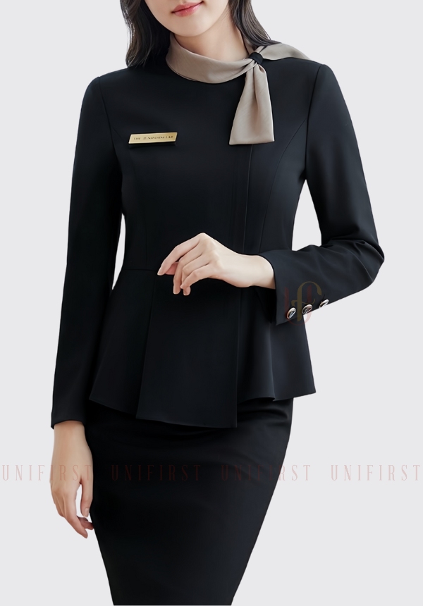 Bộ quần áo Quản lý Spa màu đen không đai