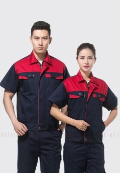 Đồng phục công nhân tay ngắn đỏ đen