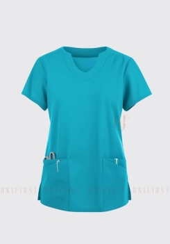 Áo kỹ thuật viên nữ màu xanh lam cổ V cách điệu