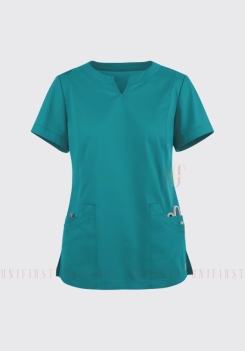Áo y tế may sẵn màu xanh lam cổ V xẻ