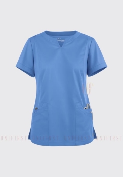 Áo y tá may sẵn màu xanh da trời cổ V xẻ 