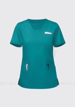 Áo y tá may sẵn màu xanh lam cổ V