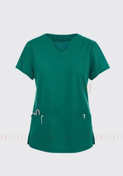 Áo kỹ thuật viên nữ màu lá cây cổ V cách điệu